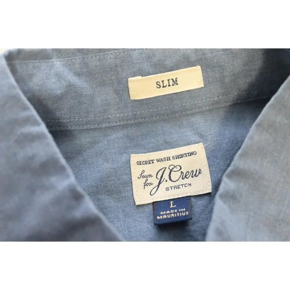 J Crew Slim Fit Dress‎ Shirt Blue Stretch Long Sleeve Button Up Mens Size Large